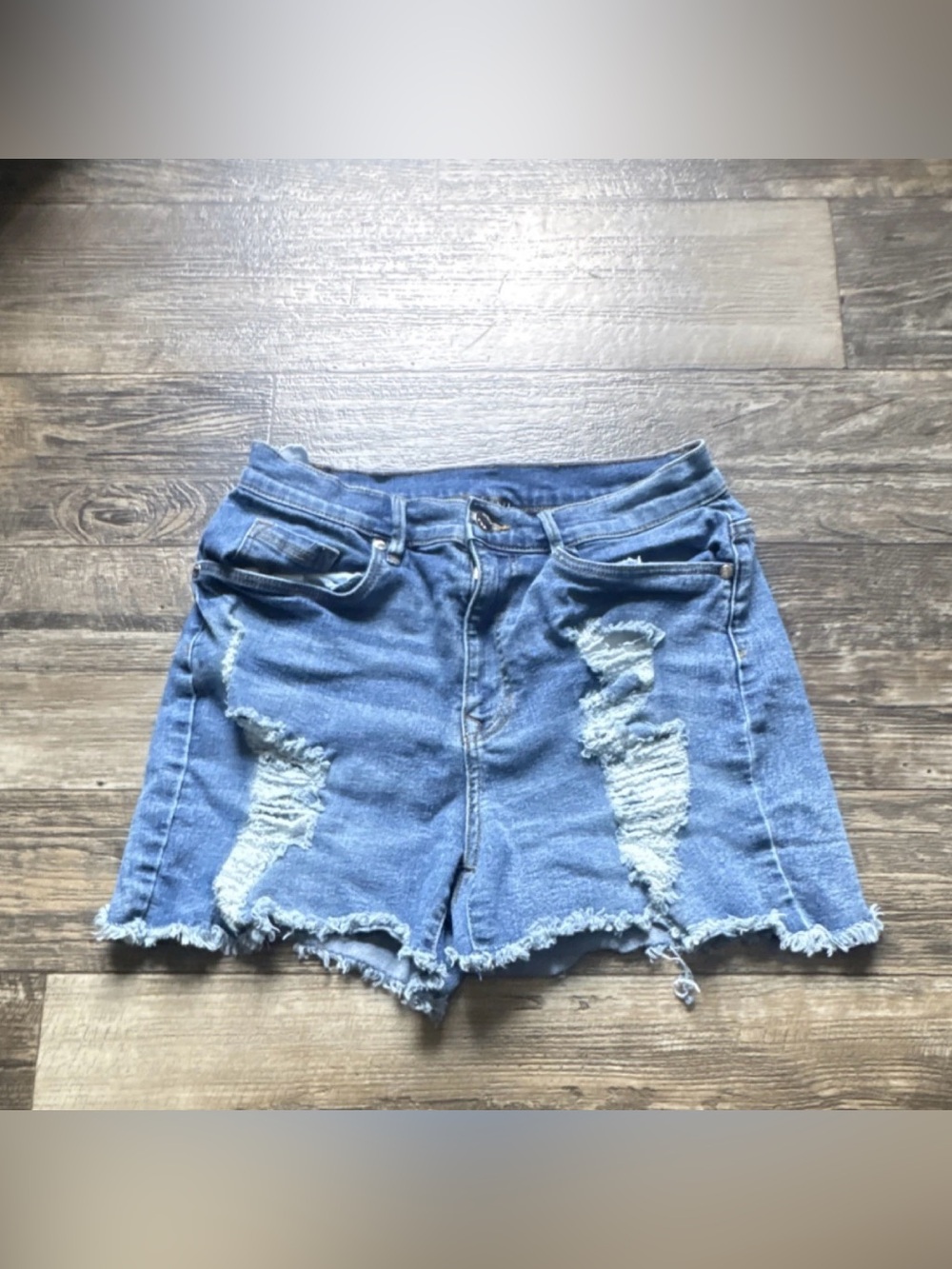 VENUS Distressed Light Blue High-Rise Denim Shorts